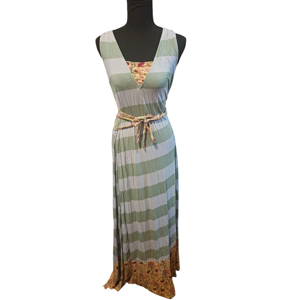 Matilda Jane Green Striped Floral Maxi Dress L